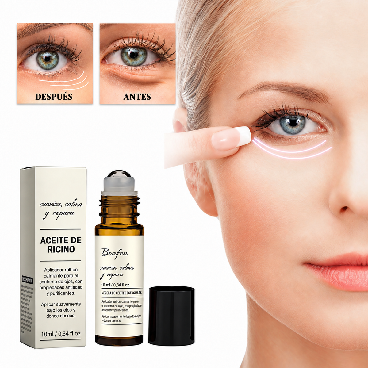 Sérum para ojos de aceite de ricino, antiarrugas, elimina ojeras, bolsas en los ojos.